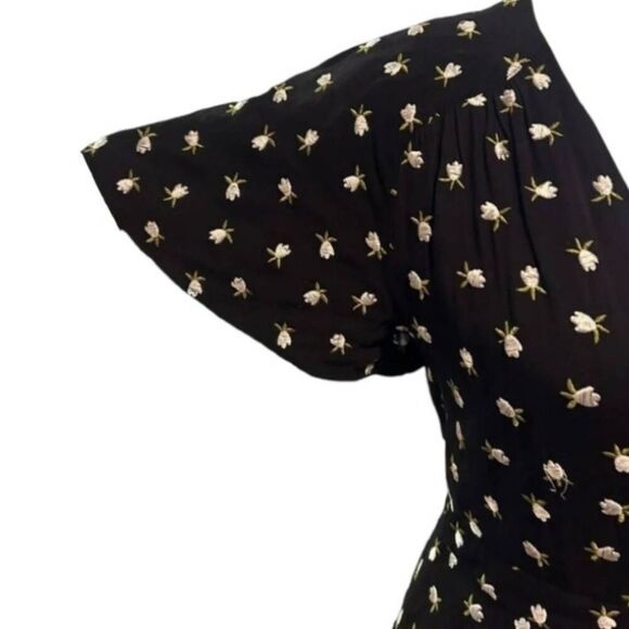 JILL STUART  Wrap Dress | Black Mini V-Neck  Floral Embroidered Size 4 Romantic - Picture 7 of 13